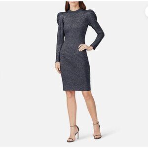 Sachin & Babi | Amelie Metallic Knit Dress Navy Blue Puff Sleeve Cocktail